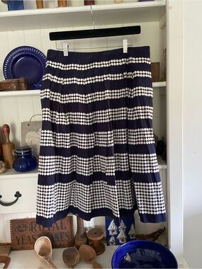Talbots Navy and White Dot-Striped Skater Skirt